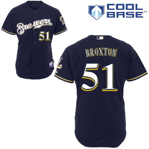 Jonathan Broxton #51 MLB Jersey-Milwaukee Brewers Men's Authentic Alternate Navy Cool Base Baseball Jersey